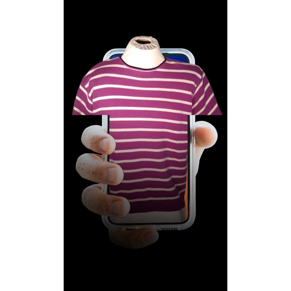 80s Vintage Cashmere Nancy Heller Womens Striped Shirt Top Purple & White M
